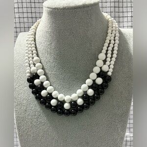 Black and White Triple Strand Beaded Necklace
